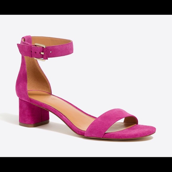 pink suede block heel sandals